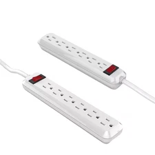4 Ft. 6-Outlet Power Strip with 45 Degree Flat Angle Plug, White (2-Pack)