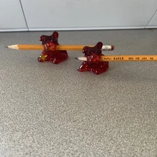 Vintage Red Bulldog Glass Pencil Holders Lot of 2