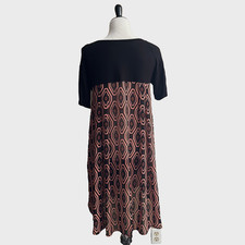 Ezra Dress Women's Sz L Black Geometric Back Pattern Ruffle Sheer