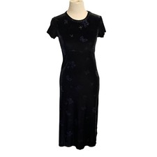 Vintage Y2K GAP Black Velvet Butterfly Midi Dress Women's XL Fairy Whimygoth