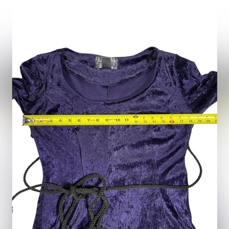VTG Eternal NYC Purple Crushed Velvet Gothic Witch Dress Sz Large Bell Sleeves - Image 3 of 4