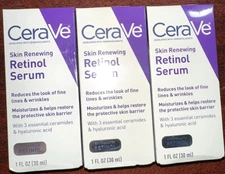 CeraVe Skin Renewing Retinol Serum 1 oz for Reduces Fine Lines Wrinkles 3 Pack