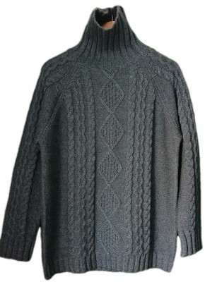 Woolovers Damen großer Pullover Zopfmuster Rollkragen dunkel türkis 100% Wolle Herren 
