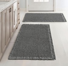 2-Pack Waffle Boho Bathroom Rugs, Non-Slip, Washable, Super Absorbent Mats