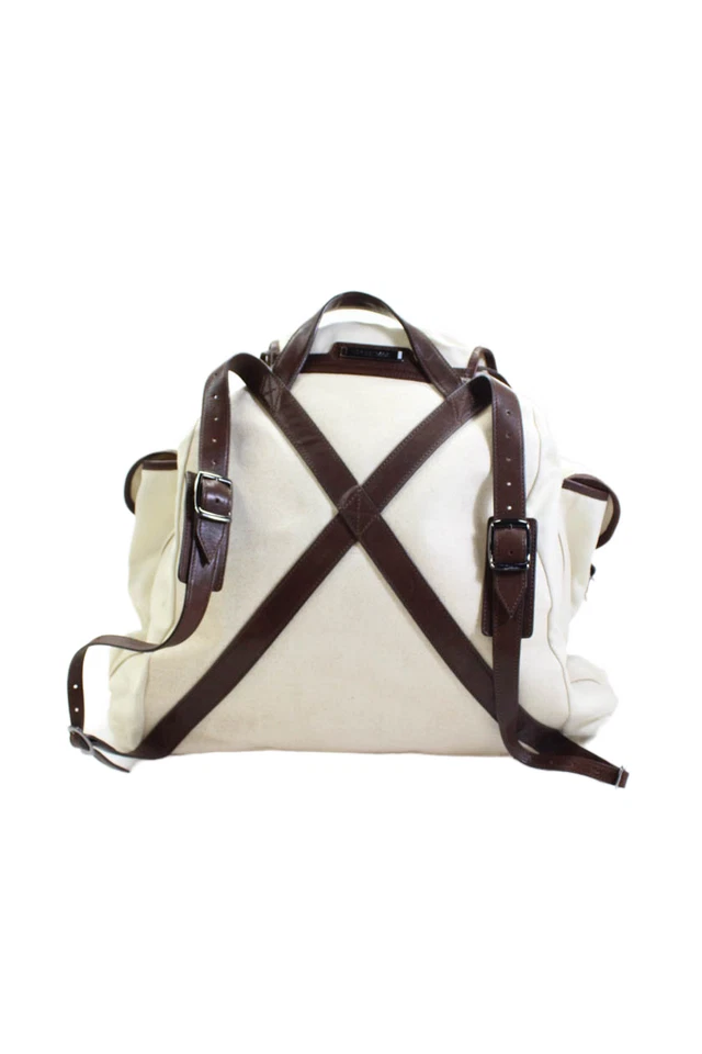 Mochila Sport Max feminina fecho com fivela bolsos acabamento em couro bege tamanho G - Imagem 3 de 4