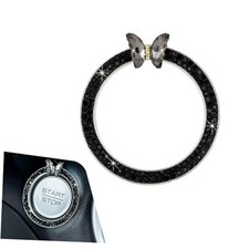 Butterfly Bling Ring Car Ignition Start Emblem, Crystal Butterfly 1 PCS Black