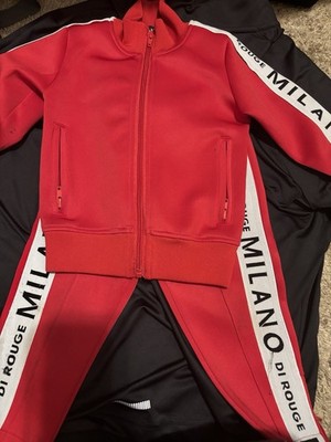 Milano Di Rouge Red Men's Tracksuit Set Jacket & Pants Zip Closure Logo Accent