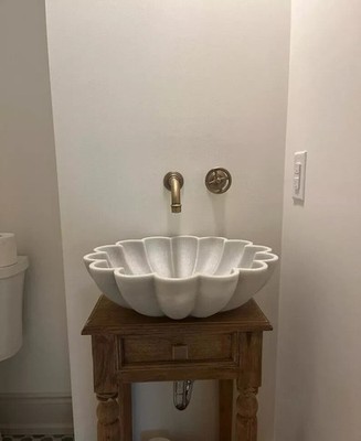 Carrara White Marble Wash Basin, Round White Marble Sink Modern Countertop Wash