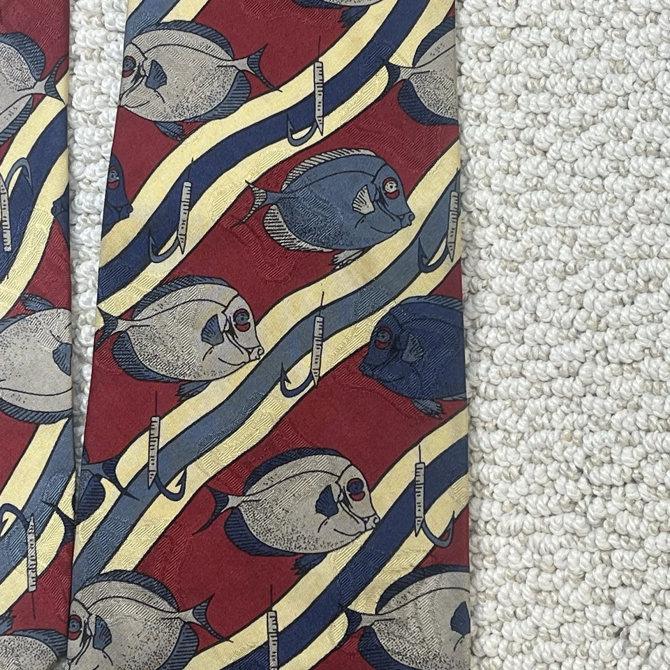 复古 POLO RALPH LAUREN 钓鱼领带手工制作 100% 真丝美国制造 — 第 3/4 张图片