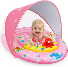 Baby Pool Float with Canopy UPF50 Sun Protection, Inflatable Kids Pool Floats w