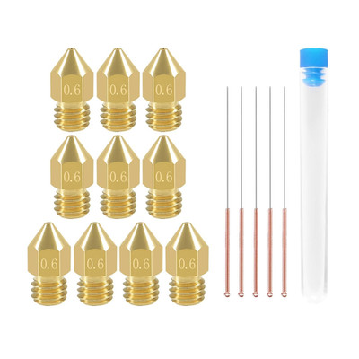 10 Pcs 0.6Mm 3D Printer Nozzles MK8 Extruder Nozzles and 5 Pcs 0.5Mm Stainless S