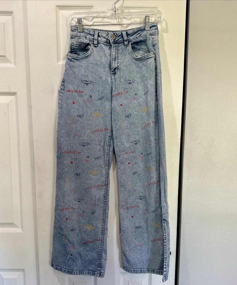 Jeans Limited Too Wide Leg Talla 16/2-4 Lite Lavado Estampado 1987 Grunge Boho Hippie Foto 4 de 4
