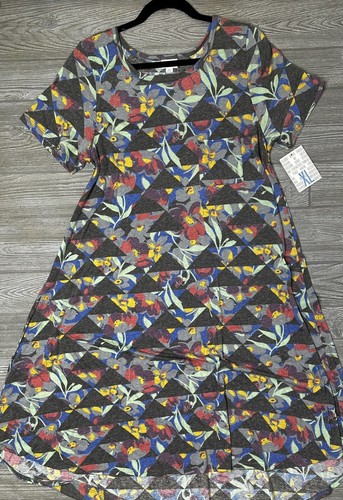 NWT Lularoe XL Carly Dress Multicolored Floral Geometric Soft Cotton