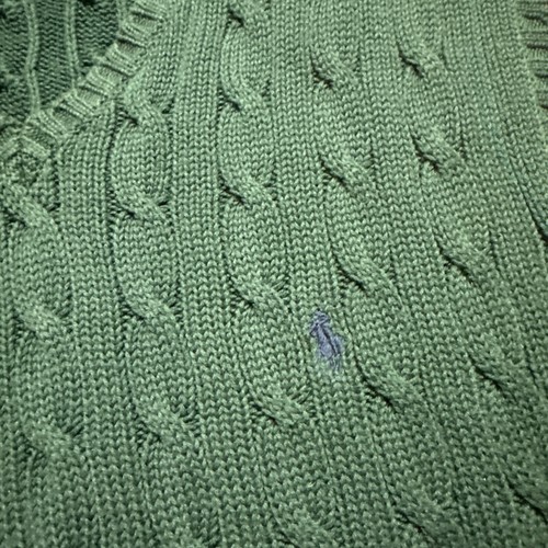 Polo Ralph Lauren Sweater Vest Men’s SZ L Cable Knit 100% Cotton Green Hong Kong - Picture 4 of 11