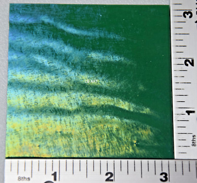 0145.31 OPALESCENT IRIDIZED JADE GREEN 3'' x 3'' SQUARE BULLSEYE 3mm GLASS 90 COE