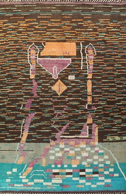 Soft Plush Modern Moroccan Berber Geometric Hand-knotted Oriental Area Rug 10x15