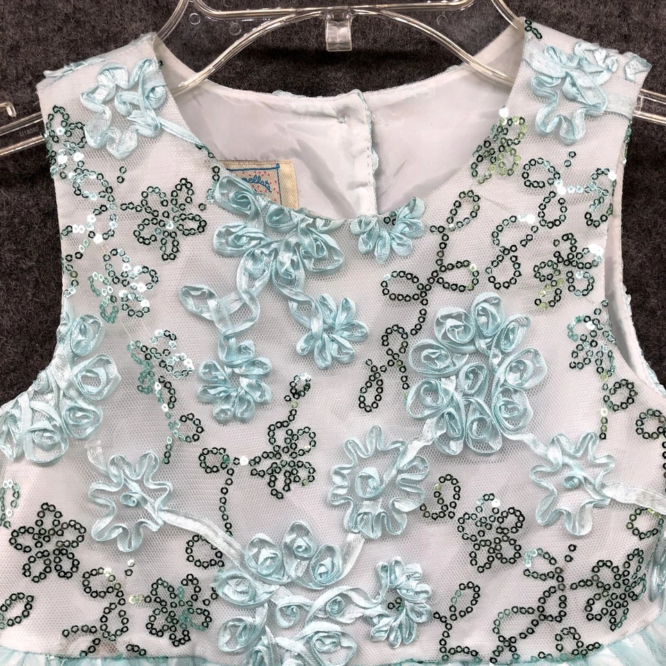 Vestido de Fiesta Formal Marmellata Niñas 5T Azul Tul Sin Mangas Lentejuelas Bordado Foto 3 de 4