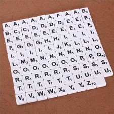 100 WHITE PLASTIC LETTERS COMPATIBLE WITH SCRABBLE TILES BLACK LETTERS NUMBERS