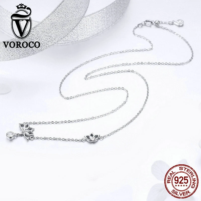 Collar colgante VOROCO 925 plata esterlina yoga loto chapado en rodio AAA CZ Foto 4 de 4