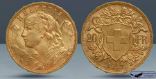 1927 B Swiss 20 Francs, Gold, 0.1876 oz, Helvetia, Brilliant Uncirculated, C8136