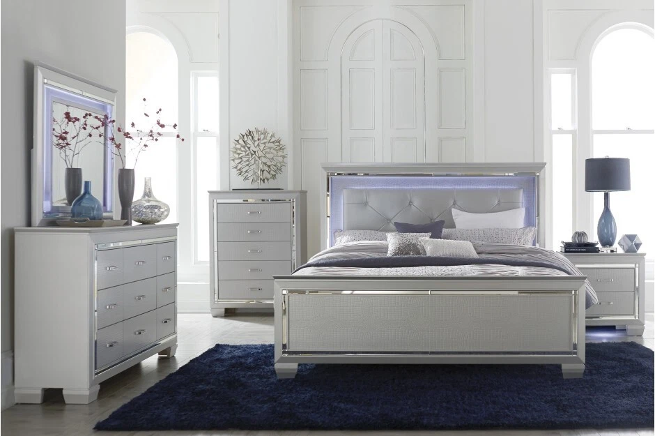 *SALE* Silver LED Queen or King 5PC Bedroom Set Modern Furniture - Bed/D/M/N/C - Image 2 of 4