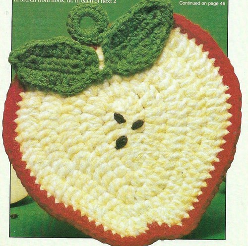 APPLE SLICE POTHOLDER KITCHEN DECOR DIGEST SIZE CROCHET PATTERN INSTRUCTIONS