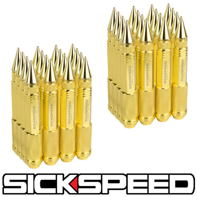 SICKSPEED 32 PC 24K GOLD 150mm LONG SPIKED STEEL EXTENDED LUG NUTS 14X1.5