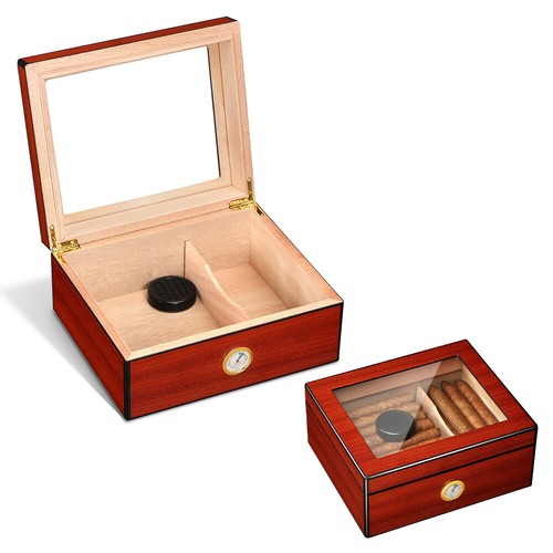 Large Cedar Wood Cigar Humidor Humidifier Hygrometer & 3 Jet Torch Lighter Punch - Picture 4 of 12