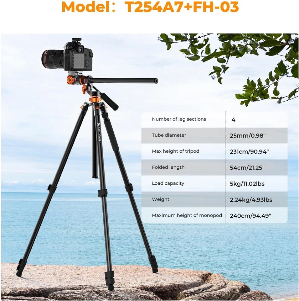 K&F Concept 91 inch Video Tripod Fluid Head Tripod Reversible Detachable Monopod - Image 3 of 4