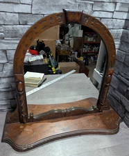 Antique 22.5x19x8.5" Ornate Wood Dresser Top Shaving Mirror Vanity Art Deco Vtg