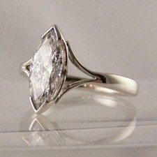 Lab Created 2.50CT Marquise Cut Solitaire Diamond Wedding Ring 14K White Gold FN