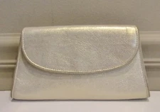 Abas Beige w/ Pale Gold Shimmer Glove Soft Leather Fold Over Flap Clutch Bag