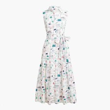J Crew BP800 NWT Size 0/P Sleeveless Button-Front Map Print Collared Midi Dress