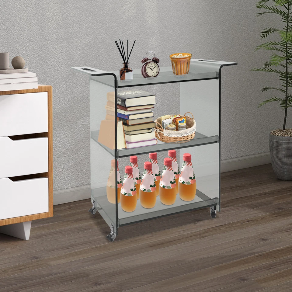 Kitchen Cart with Wheels 3 Tiers Mobile PC Cart Rolling Serving Cart Smoke Gray - Image 2 of 4