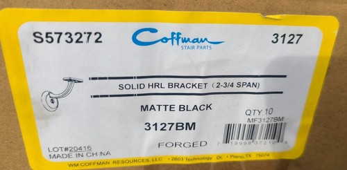 (10 Pack) Coffman 3127, S573272 Premium 2 3/4" Handrail Bracket, Matte Black
