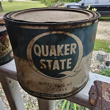 Quaker State Wheel Bearing Lubricant Vintage Five Pounds Empty LG Tin Can Advert