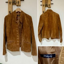 Philip G Stunning Tan Suede Leather Victorian Steampunk Fitted Jacket Size 16