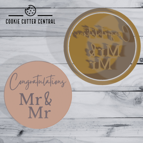Congratulations Mr and Mr Cookie Cutter and Embosser - 6.5cm Round - Picture 1 of 1