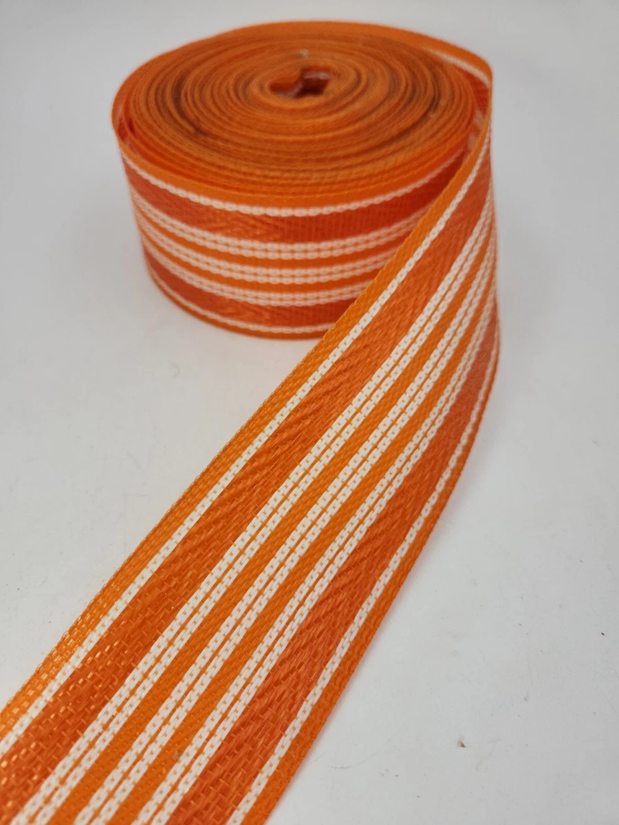 Vintage Lawn Chair Webbing Roll Orange, White Stripe 2 1/4 No Packaging