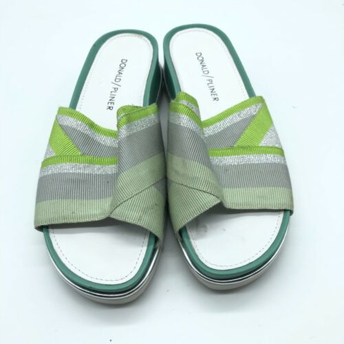 Donald Pliner Womens Slide Sandals Slip On Fabric Striped Green Gray Size 5 - Picture 3 of 5