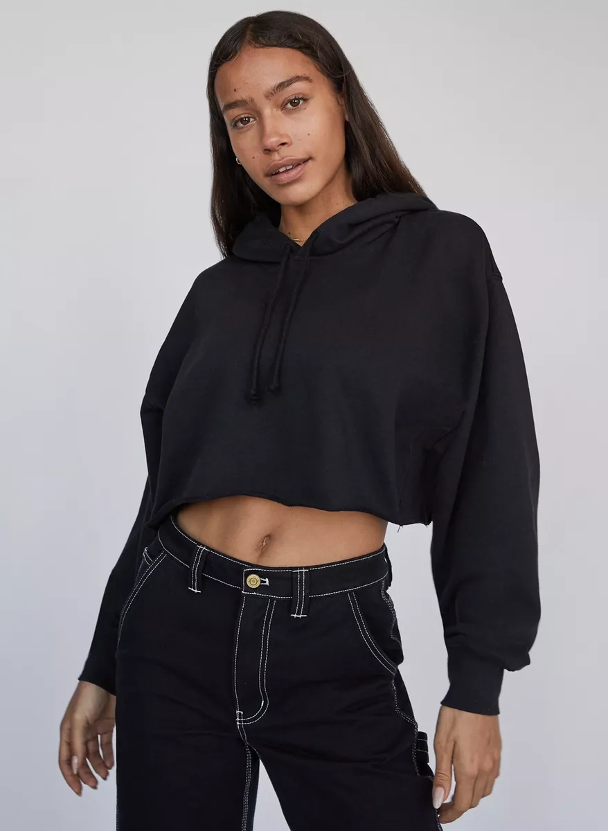 Aritzia TNA The Perfect Cropped Hoodie Black Size Large 44 Chest