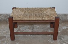 SGABELLO IN LEGNO POGGIAPIEDI IMPAGLIATO SGABELLINO Mis.38x23x h.21 cm ITALY