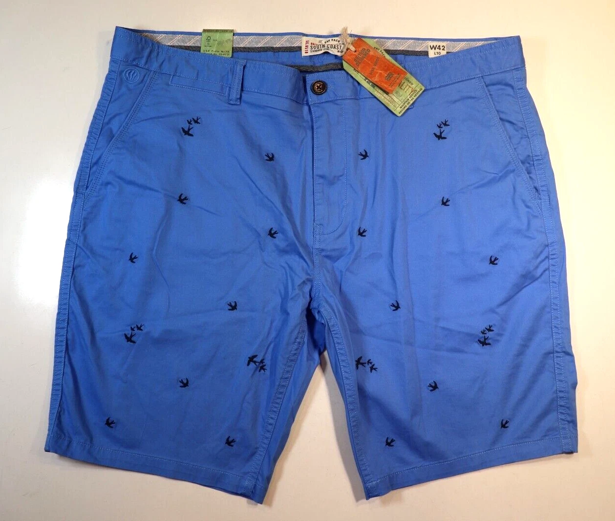 FAT FACE MAWES BIRDS EMBROIDERED COTTON 10" CHINO SHORTS - BLUE 977811 - MEN W42