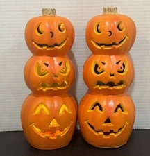 Vintage 1998 Lot Of 2 The Paper Magic Group 11” Pumpkin Stack Battery Operated
