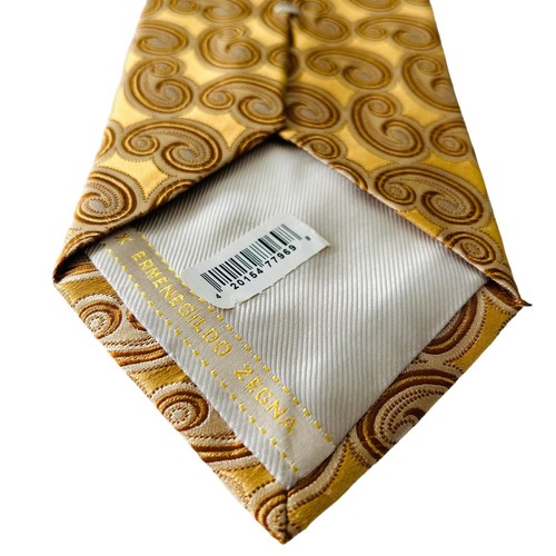 Ermenegildo Zegna XL Silk Necktie Gold Geometric NWT $150 - Picture 4 of 7