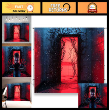 Spooky Halloween Backdrop - Horror Forest Scene with Red Door Decoration