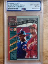 Tarjeta automática doble Donruss Leaf Sultans Of Swat Mcgwire/Sosa Hr Record 98