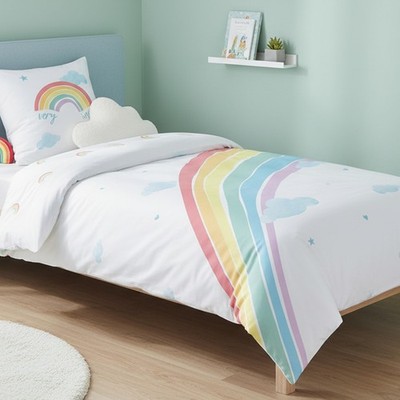 Kinder Bettwäsche 135x200 + 80x80   Happy Rainbow   Wendemotiv mit Wolken, St...