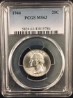 #0007   1944   WASHINGTON QUARTER   PCGS   MS63  (BU)