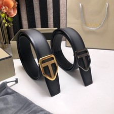 Tom Ford Mens Black Reversible Leather Simple Fashion T Buckle Belt